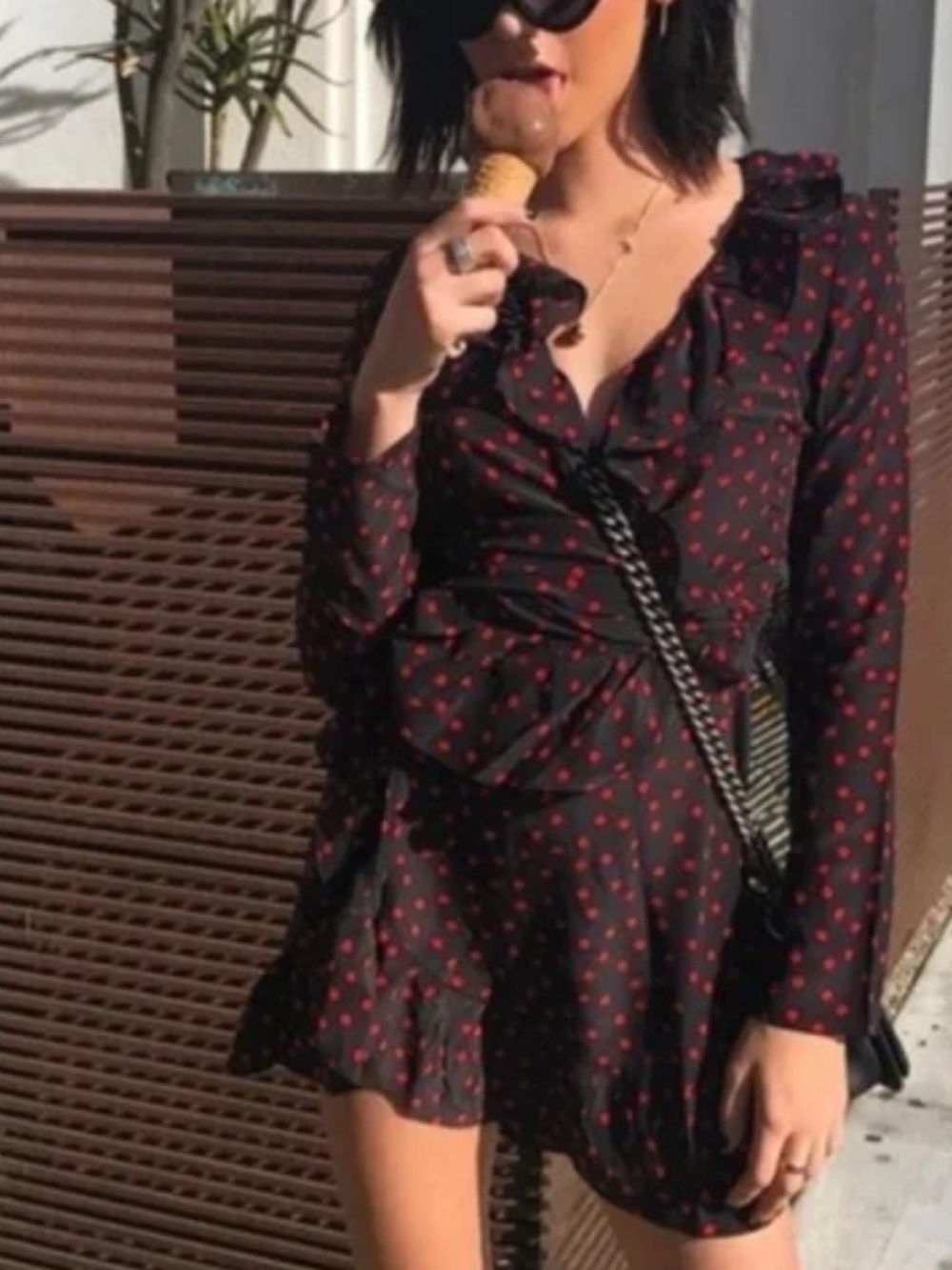 Realisation Par Alexandra Black Mini Wrap Dress Red Polka Dots Medium 100% Silk - Picture 4 of 14
